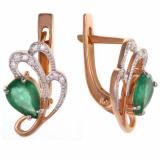 Серьги с бриллиантом и изумрудом